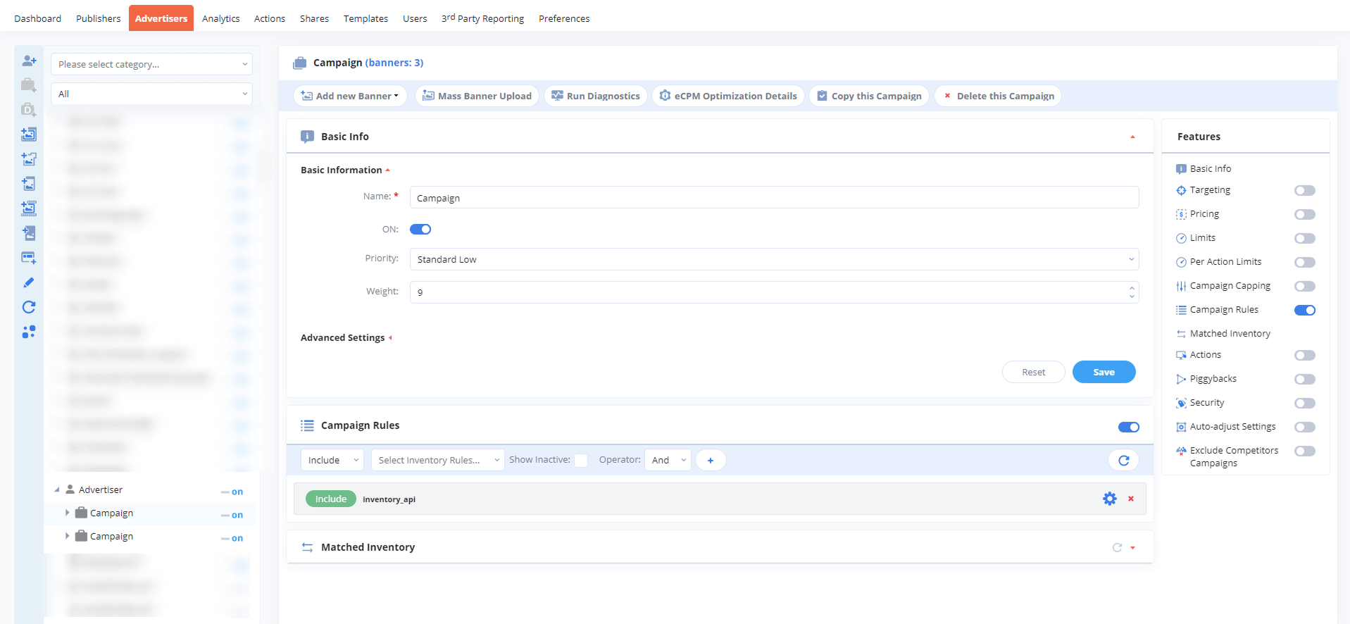 Campaigns in the 3rd-party ad server