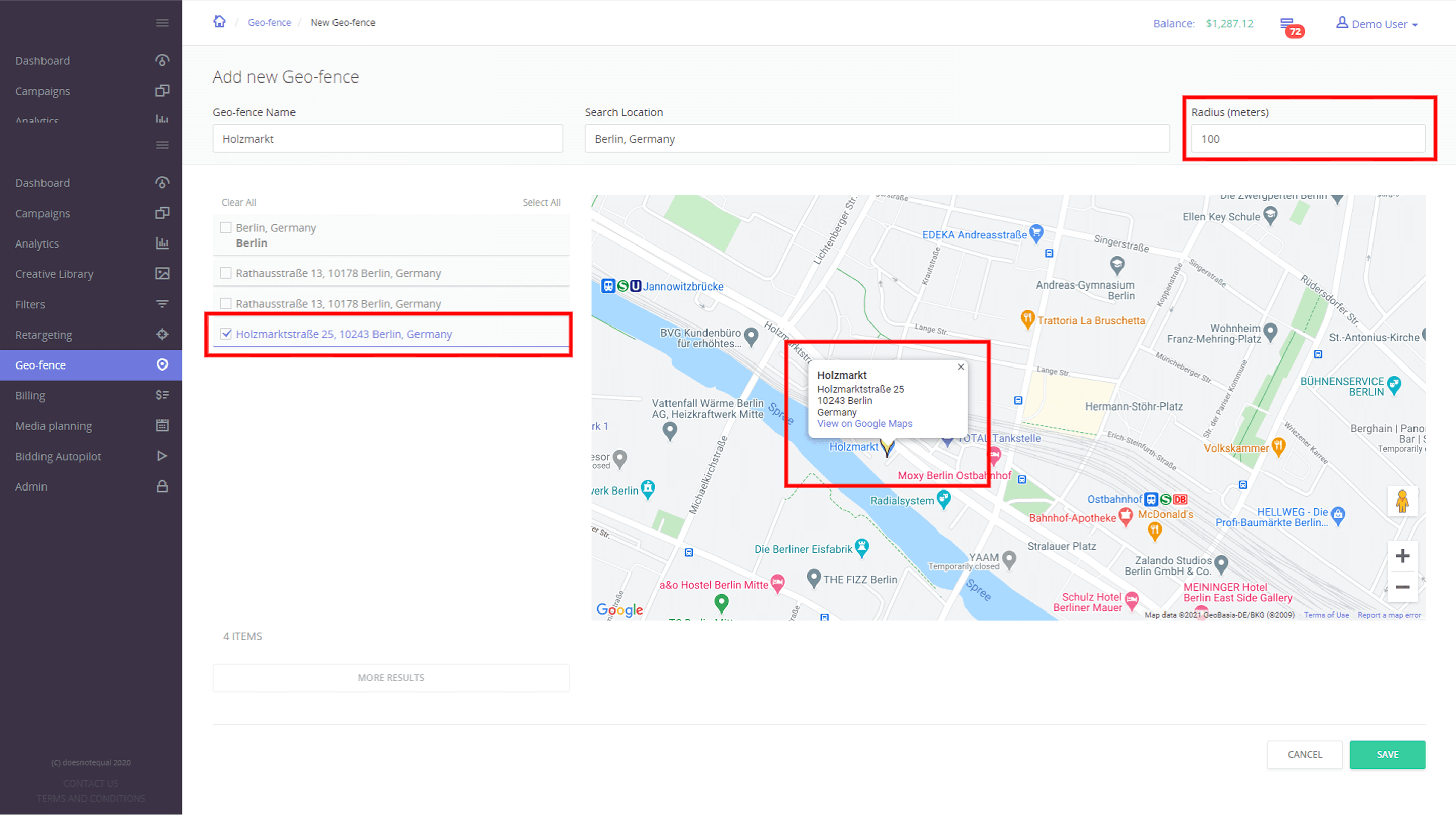 Location Tab in Epom WL DSP