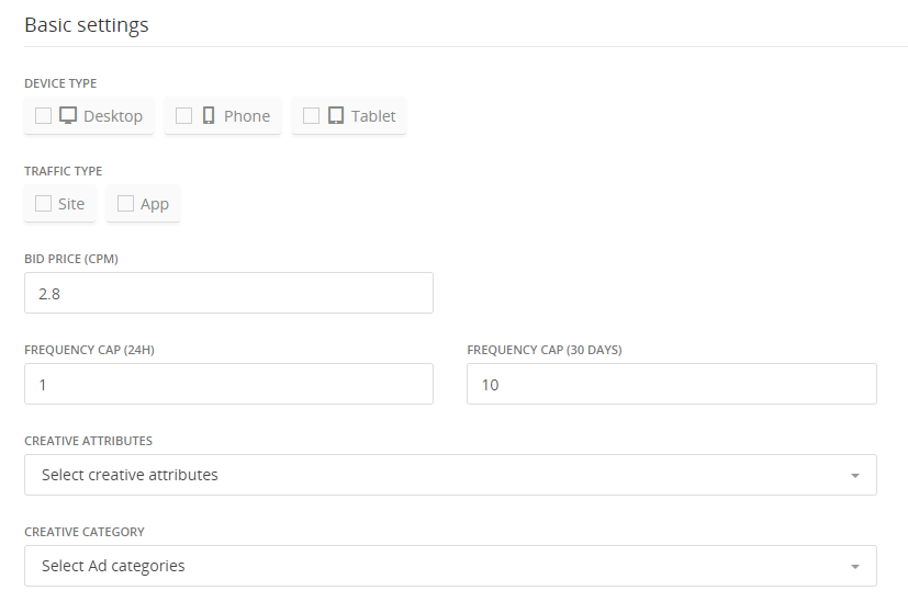 Creative basic settings