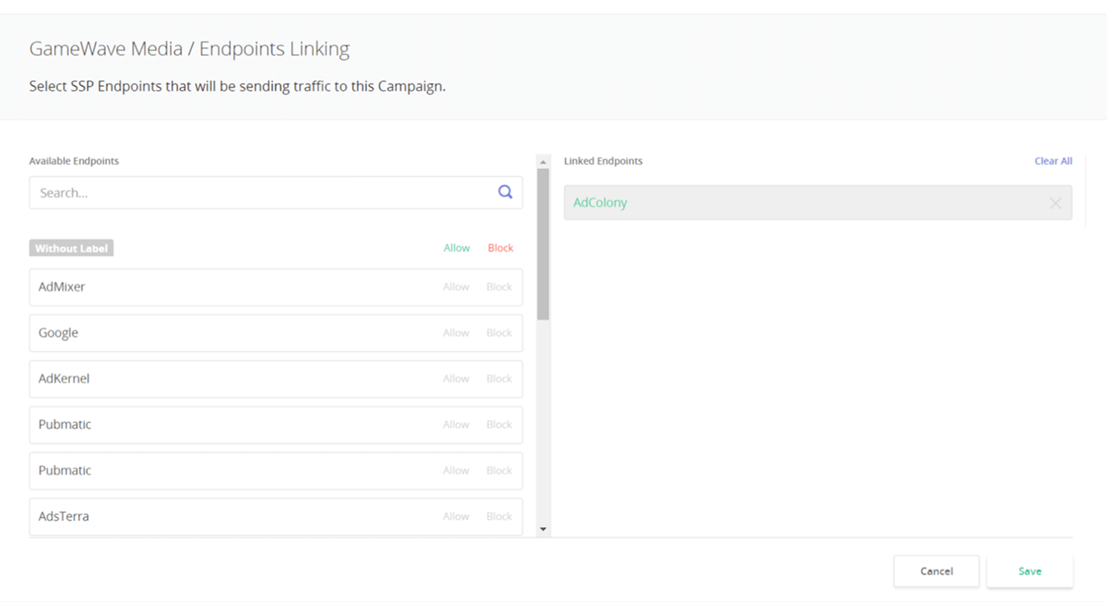 Selecting SSP Endpoints in Epom WL DSP