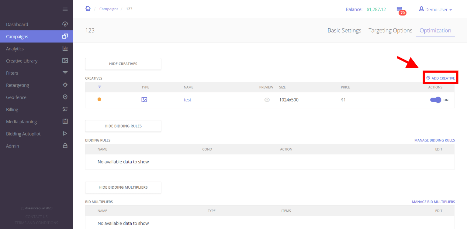 Add creative in Epom DSP