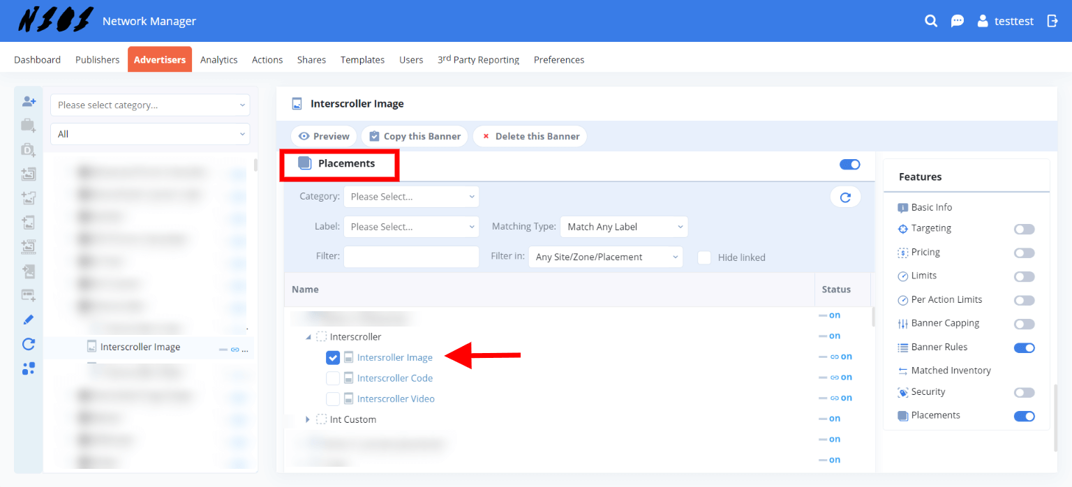 matching an interscroller banner to an interscroller placement
