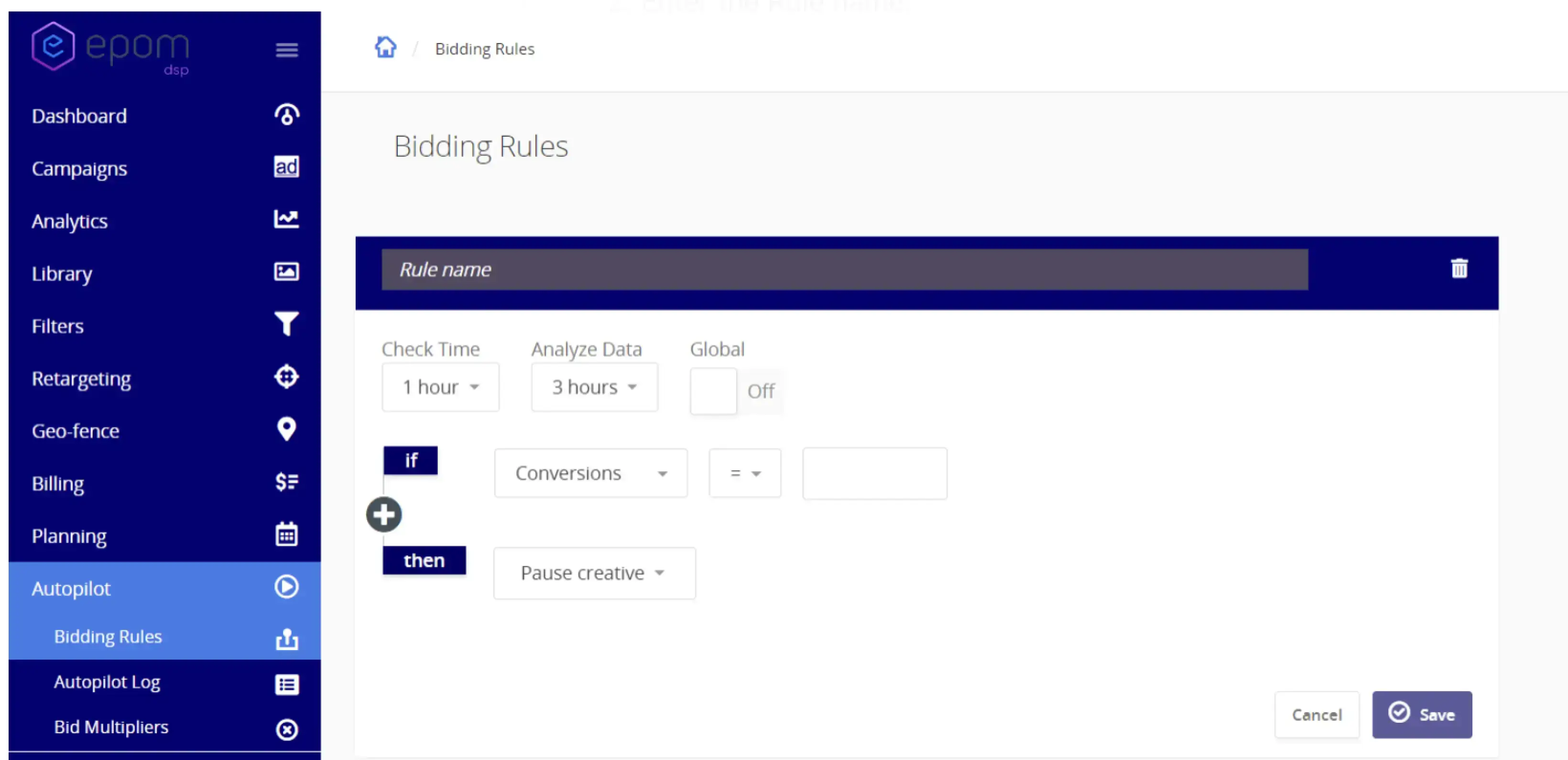 Epom DSP bidding autopilot