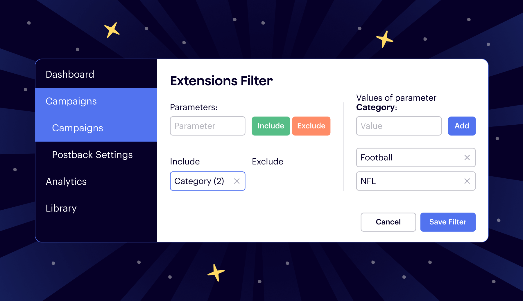 Extensions filter in Epom DSP for contextual targeting