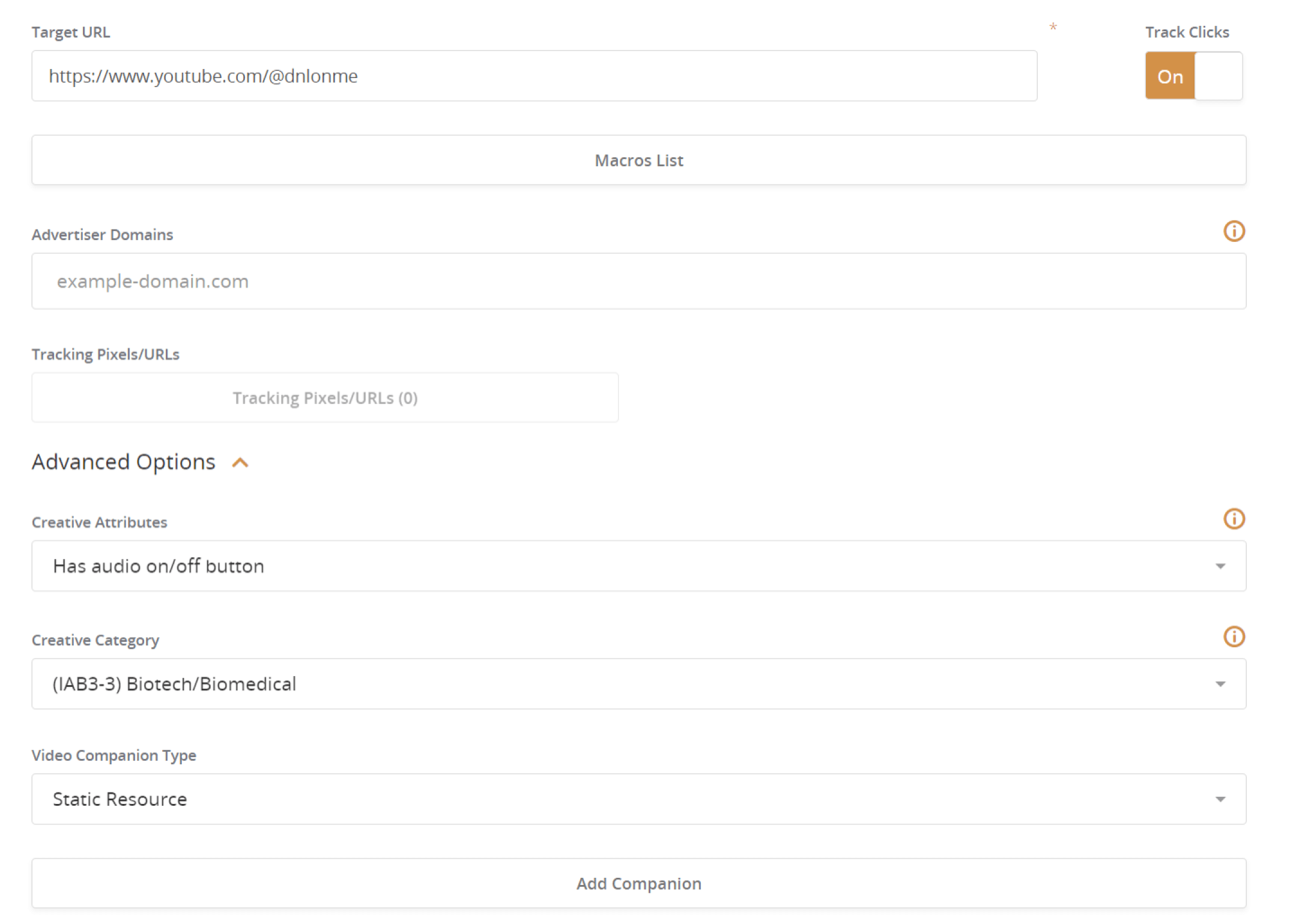 Change Video Settings for the Ad