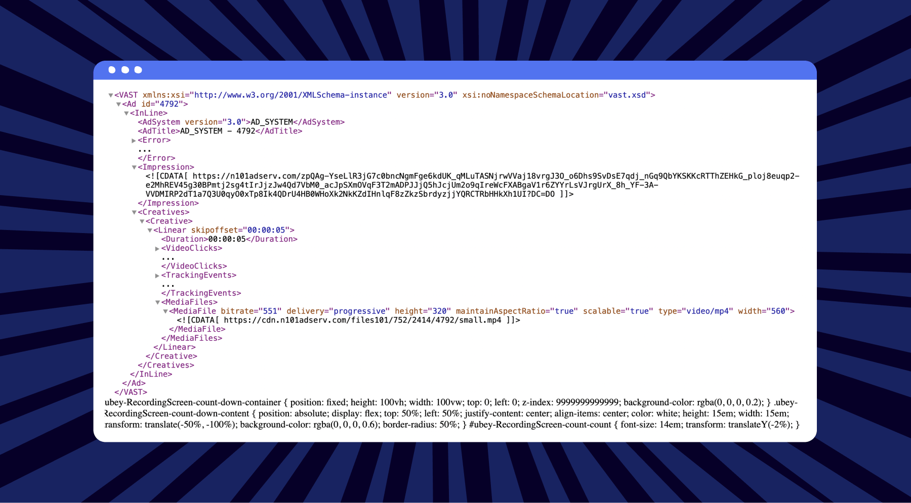 the examples of VAST video ad tag