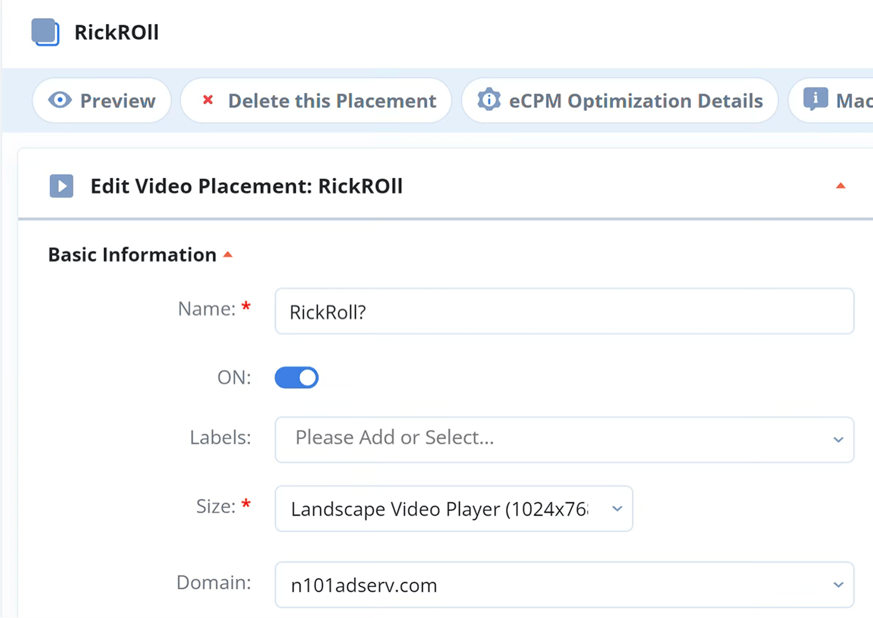 video placement link from publisher tab