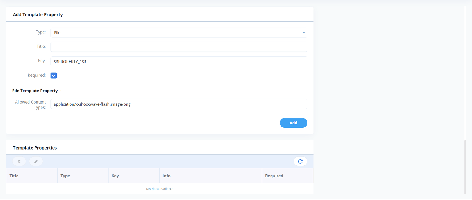 Rich media template properties