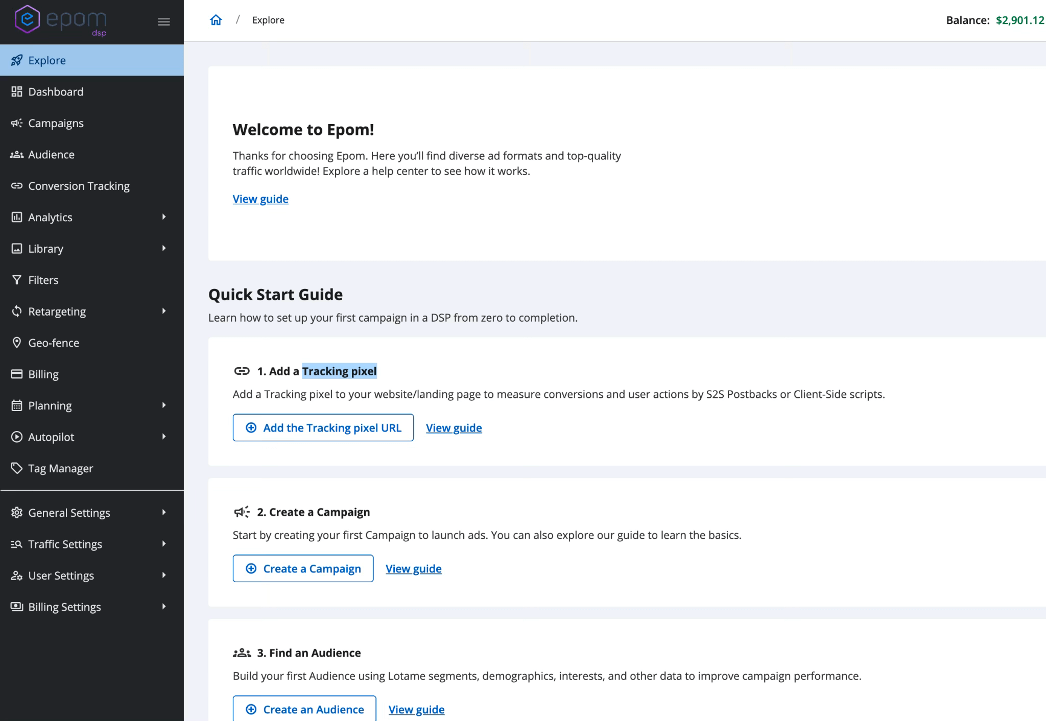 Onboarding in Epom ad platform